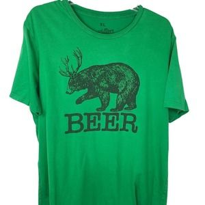 Local Celebrity T-Shirt Beer Green Bear Deer Antlers XL Unisex Made in USA Tee